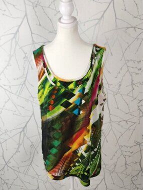 Laura Colorful Artsy Abstract Printed Stretch Knit Scoop Neck Tank